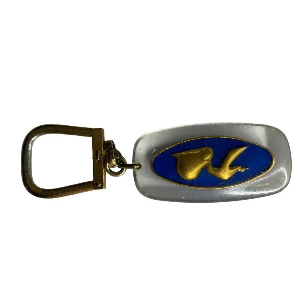 Vintage Air France Pelican Cargo Jet Acrylic & Brass Keychain Luggage Tag